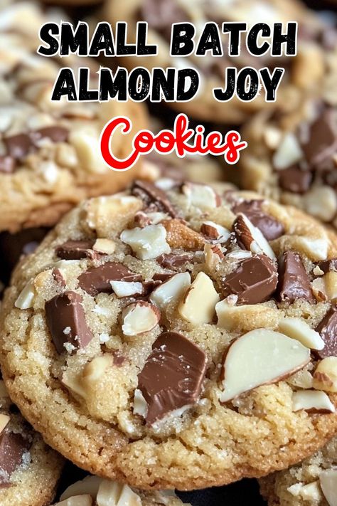 Delicious Small Batch Almond Joy Cookies Recipe! Easy Almond Joy Cookies, Almond Joy Macaroons, Almond Joy Cookie Bars, Small Batch Almond Joy Cookies, Mandolin Cookie Recipes, Almond Joy Cookies Recipe, Almond Joy Cookies 4 Ingredients, Almond Joy Bars Recipe, Nyc Cookies