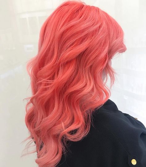 Peach Coral Hair, Coral Hair Color Pastel, Coral Pink Hair Color, Pinkish Orange Hair, Salmon Hair Color, Coral Orange Hair, Pastel Coral Hair, Pink Coral Hair, Salmon Pink Hair