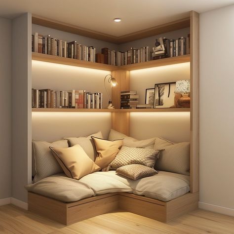 Home Library Rooms, تصميم داخلي فاخر, Home Library Design, تصميم للمنزل العصري, Shelves In Bedroom, Home Design Decor, Book Shelf, Dream House Decor, Home Room Design