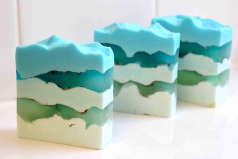 Gentle Waves Goat Milk Soap, Artisan Soap, Moisturizing Soap, Handmade Soap,, Rain Scented Soap, Gift for Her, Bathroom Décor Limited edition, only 5 left. With two of the best skin softening soaps, goat milk and glycerin, this Gentle Waves soap has it all. Soap Artisan, Cold Process Soap Designs, Goats Milk Soap Base, Soap Art, Her Bathroom, Layered Soap, Săpunuri Handmade, Blue Soap, Fancy Soap