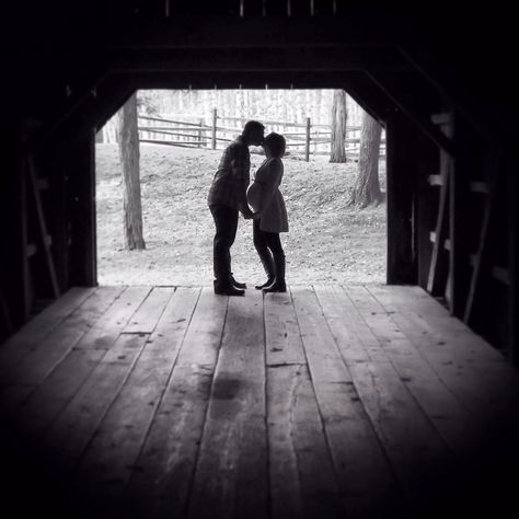 Covered Bridge Maternity Photo. High Society Photography by John Traina Covered Bridge Maternity Photos, Maturity Pictures, Society Photography, Outdoor Bridges, Maternity Shots, Couple Maternity, Maternity Photography Poses Pregnancy Pics, Fall Shoot, Barn Pictures