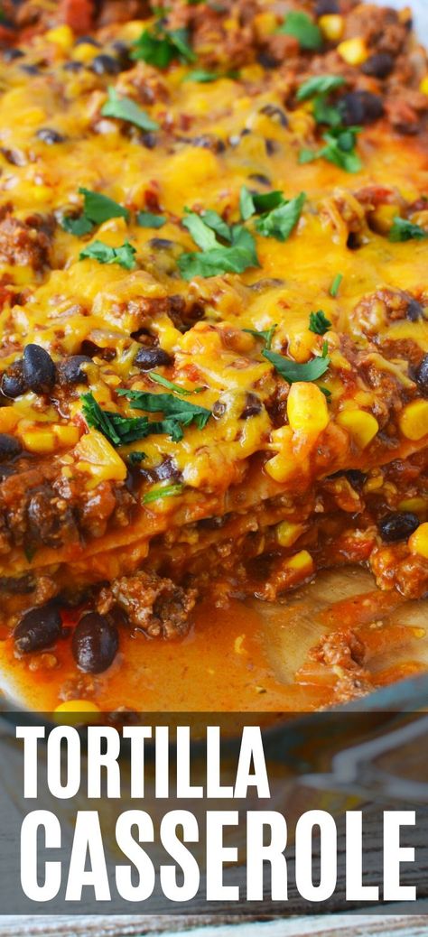 Tortilla Casserole - If you are looking for a layered casserole with flour tortillas (just like a Lasagna but with Mexican food) this one is for you! Casserole With Flour Tortillas, Mexican Tortilla Casserole, Mexican Lasagna Recipes, Easy Mexican Casserole, Tortilla Casserole, Mexican Tortilla, Mexican Casserole Recipe, Recipes With Flour Tortillas, Mexican Casserole