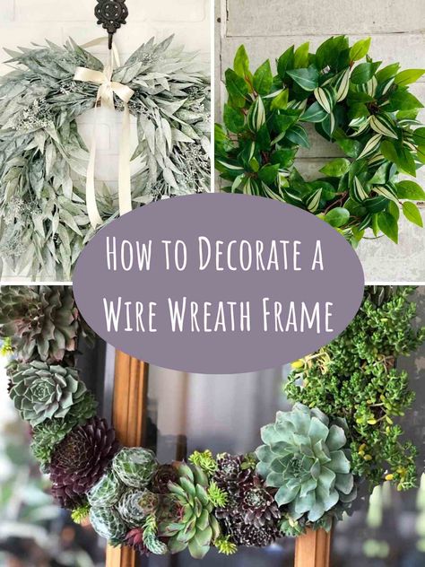 Cheap Diy Wreath, How To Use Wire Wreath Frames, Wire Frame Wreath Diy, How To Use A Wire Wreath Form, Metal Frame Wreath Diy, Wreath Using Wire Frame, How To Make A Vine Wreath, Wire Hoop Wreaths, Metal Wreath Frame Ideas Diy