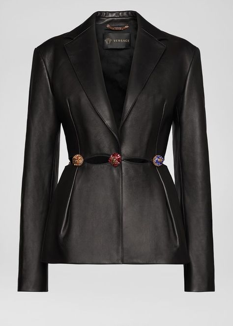 Versace Blazer, Leather Blazer Women, Blazer For Women, Looks Country, Looks Chic, Leather Outfit, Leather Blazer, Nappa Leather, Blazers For Women