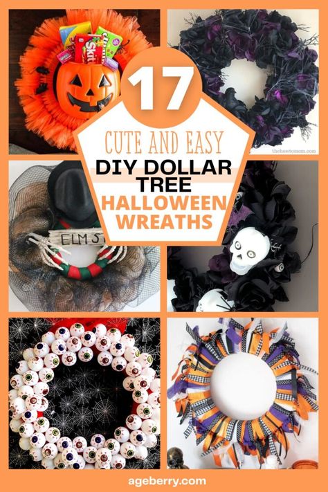 learn how to make a Halloween wreath using Dollar Tree items Dollar Tree Halloween Wreath Diy, Dollar Store Halloween Diy, Halloween Diy Door, Door Stand, Dollar Tree Halloween Decor, Dollar Store Halloween Decorations, Halloween Door Wreaths, Halloween Mesh Wreaths, Spooky Wreath