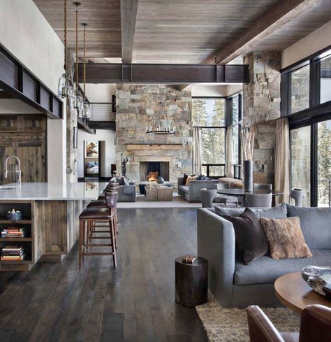 Mountain Home Interiors, Modern Appartement, Elegant Living Room Design, Modern Mountain Home, Modern Mountain, Mountain Modern, Modern Cabin, Elegant Living Room, Hem Design