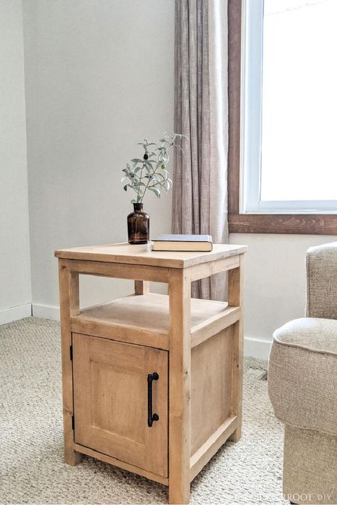 Diy Side Table Bedroom, Diy Nightstand Plans, Bedside Table Plans, Farmhouse Furniture Plans, Diy End Table, Nightstand Diy, Cabinet For Storage, End Table Plans, Bedroom End Tables