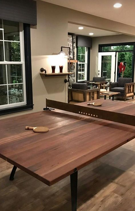 Classy ping pong table Ping Pong Room, Home Game Room, Game Room Basement, Game Room Bar, Game Room Family, Chris Loves Julia, Pool Rooms, Basement Decor, Game Room Design