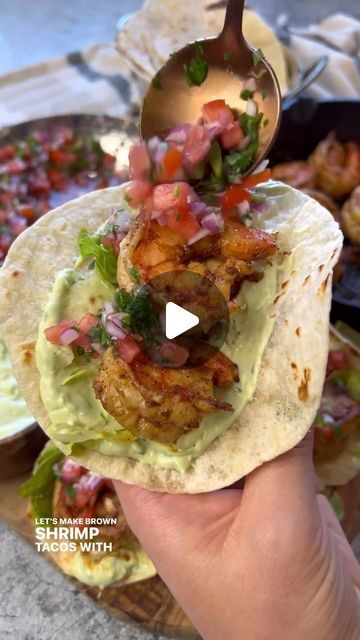 Butterfly Shrimp, Tacos With Avocado, Tiger Shrimp, Mediterranean Diet Recipes Dinners, Avocado Crema, Shrimp Seasoning, Cotija Cheese, Black Tiger, Shrimp Tacos