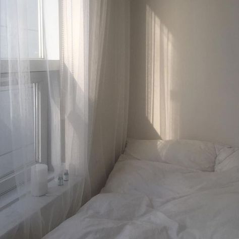 all white bedroom theme // sheer curtains and white bedroom decor White Sheets, Curtains, Bedroom, Bed, White