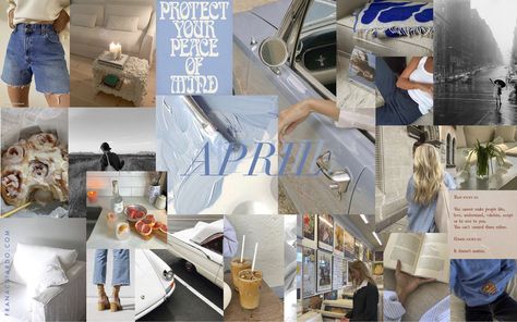 April Collage, Collage Desktop Wallpaper, Macbook Wallpaper Collage, April Moodboard, Small Space Interior, Moodboard Wallpaper, Everything Is Blue, Cute Laptop Wallpaper, Ipad Background