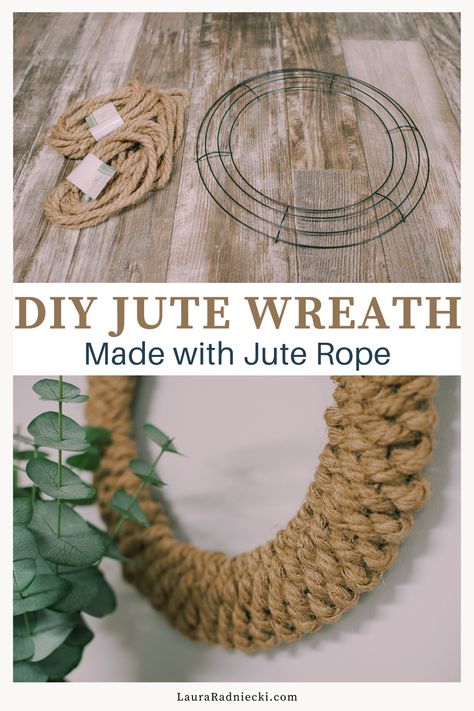 Jute Wreath, Rope Wreath Diy, Twine Wreath, Yarn Wreaths, Rope Wreath, Rope Projects, Easy Wreaths, Easy Diy Wreaths, Wire Wreath Forms