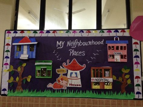 My neighbourhood My Neighbourhood, Worksheets For Grade 3, Kids Blouse Designs, Kids Blouse, School Board, My Themes, Grade 3, Bulletin Boards, Bulletin Board