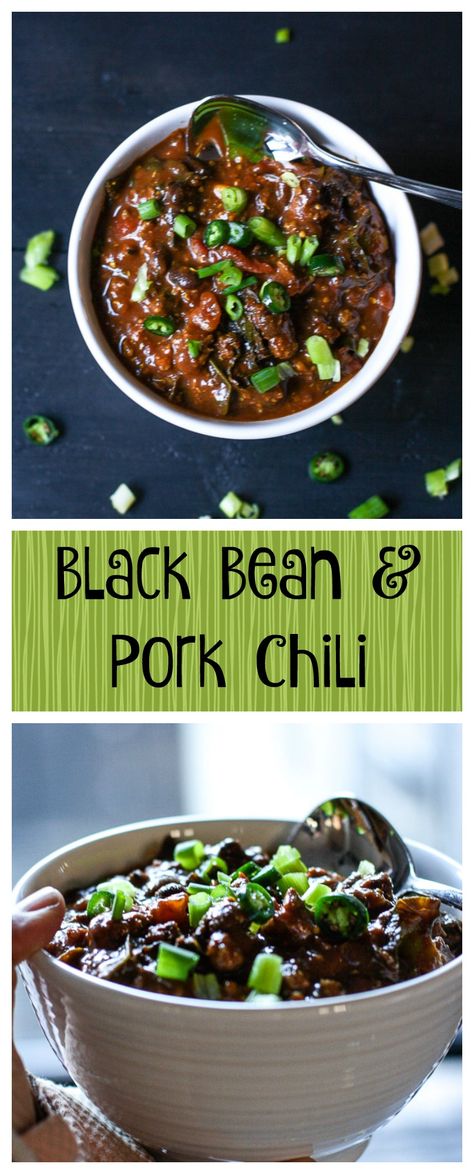 This Black Bean And Pork Chili is amazing. It's made with bone broth and tons of healing spices. It's easy and delicious and perfect for football season. Pork And Black Bean Chili, Pork Chili Recipe, Healing Spices, Green Chili Pork, Pork Chili, Chile Recipes, Black Bean Chili, Recipes Paleo, Bean Chili