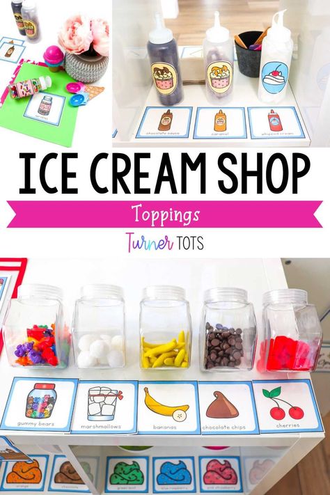 Preschool Ice Cream Shop, Diy Play Ice Cream Shop, Ice Cream Parlour Dramatic Play, Ice Cream Stand Dramatic Play, Pretend Play Ice Cream Shop, Summer Dramatic Play Preschool, Ice Cream Shop Preschool, Ice Cream Shop Dramatic Play Preschool, Sweet Shop Dramatic Play