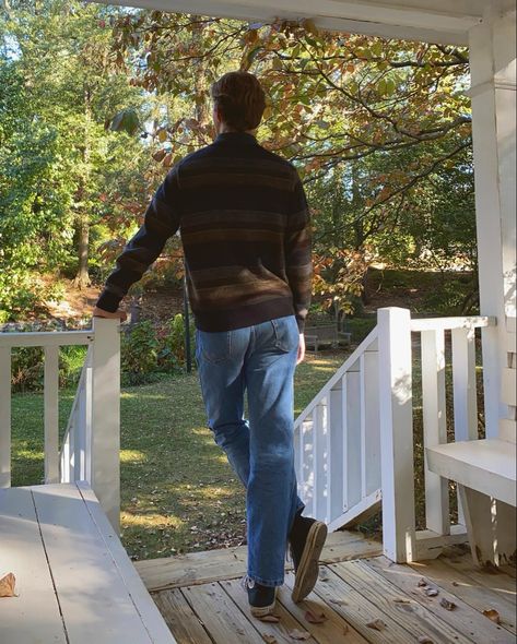 sweater autumn gazebo pavilion fall style old money casual garden leaves converse jeans aesthetic standing man boy Soft Man Aesthetic, Autumn Boy Aesthetic, Old Man Aesthetic, Guy Fall Outfits, Old Money Casual, Gazebo Pavilion, Book Mood, Jeans Aesthetic, Fall House