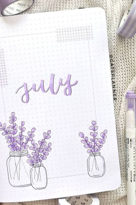 July Theme Bullet Journal, Bujo July Cover Page, July Bujo Ideas, Bujo July Cover, Wall Boarder Ideas Diy, July Bullet Journal Cover Ideas, Boder Degin On Paper Cute, July Planner Ideas, Bullet Journal Ideas July