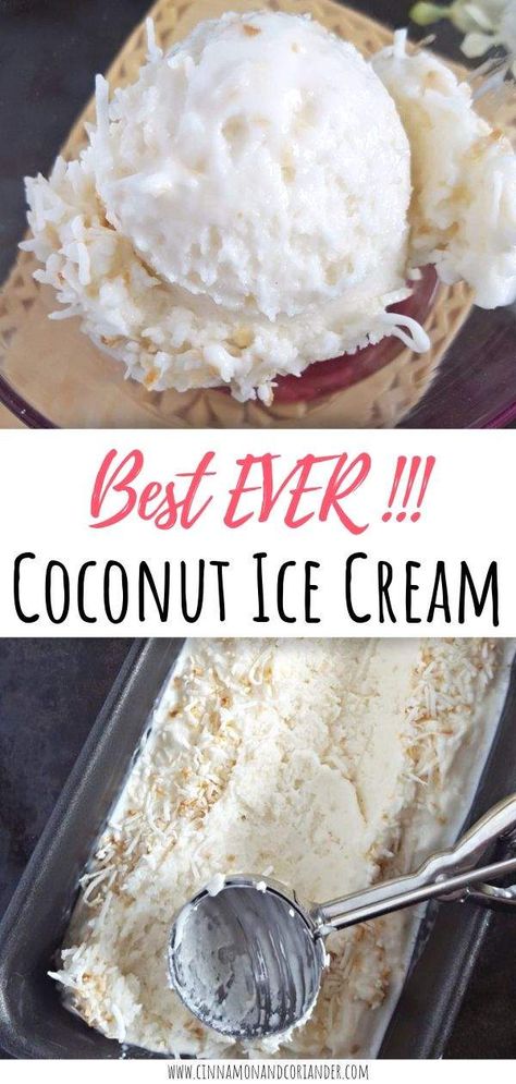 Homemade Coconut Ice Cream, Ice Cream Maker Recipes, Coconut Ice, Homemade Ice Cream Recipes, Coconut Ice Cream, Cream Desserts, Coconut Recipes, Ice Cream Desserts, An Ice Cream