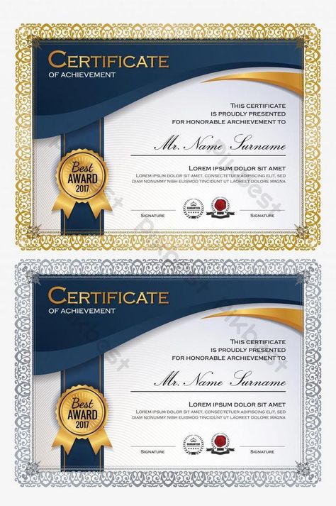 Blue and gold elegant certificate of achievement template#pikbest# Awards Certificates Design, Certificate Of Achievement Template, Free Certificate Templates, Graduation Templates, Award Template, Certificate Background, Simple Business Plan, Certificate Design Template, Certificate Of Appreciation