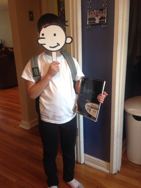 Best homemade Greg Heffley costume. Favorite book character day Boy Book Character Costumes Diy, Dress Up As Your Favorite Book Character, Character Book Costumes For Kids, Favorite Book Character Day Kids, School Friendly Halloween Costumes, Greg Heffley Costume, Favorite Character Day Spirit Week, Book Character Costumes For Boys, Boys Book Character Costumes