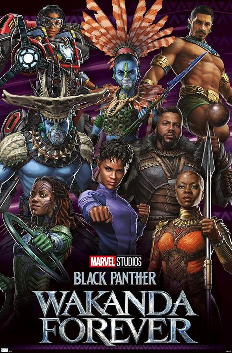 MARVEL BLACK PANTHER: WAKANDA FOREVER - GROUP WALL POSTER uses high-resolution artwork and is printed on PhotoArt Gloss Poster Paper which enhances colors with a high-quality look and feel Forever Movie, Black Panther Wakanda Forever, Groups Poster, Black Panther Wakanda, Marvel Black Panther, Wakanda Forever, Marvel Posters, Black Panther Marvel, Trends International