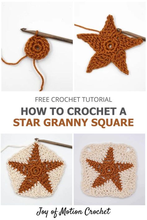 Have you been searching for a crochet star granny square? You've just found the right site, because here's an amazing step-by-step star granny square tutorial. In this crochet tutorial you will learn how to crochet a star granny square. This star granny square is a great alternative to the classic granny square with less gaps and a star and great if you like everything related to granny squares. Crochet Starfish Granny Square, Star Granny Squares Crochet, Granny Square With Star Center, Patriotic Granny Square, Granny Square Star Crochet Pattern, Crochet Star Squares Pattern Free, Starfish Granny Square, Easy Granny Square Designs, Free Star Granny Square Pattern