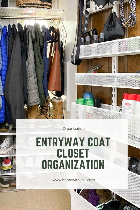 Coat Closet Shelving, Coat Closet Organization Front Entry, Entryway Coat Closet, Entry Closet Organization, Walk In Coat Closet, Elfa Closet, Deep Closet, Coat Closet Organization, Entry Closet