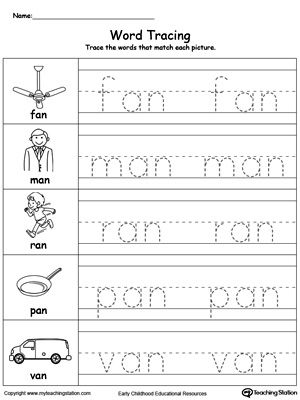 Word Tracing: AG Words | MyTeachingStation.com An Words, Free Handwriting Worksheets, Word Families Printables, Word Tracing, Handwriting Worksheets For Kids, Homework Worksheets, Word Family Worksheets, Family Worksheet, Preschool Tracing