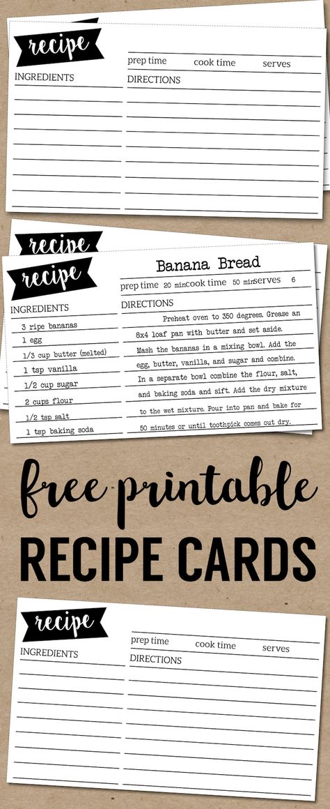 Free Recipe Card Template Printable. Customize and print these recipe cards for holiday recipes, bake sales, or just share your favorite recipe with friends Recipe Templates Free, Recipe Template Printable, Organize 365, Recipe Cards Printable Free, Paper Trail Design, Diy Cookbook, Recipe Book Diy, Recipe Book Templates, Cooking Stuff