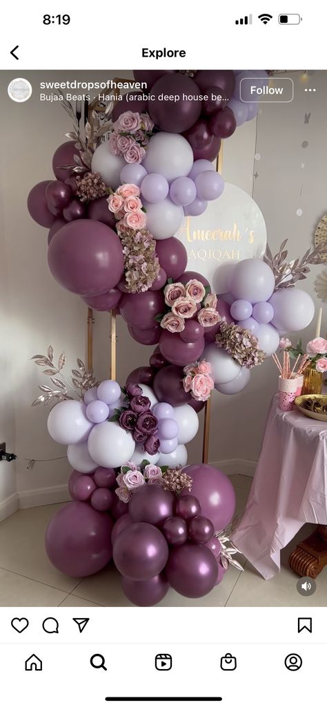 Plum Balloon Arch, Plum Birthday Party Decor, Mauve Pink Party Decor, Shades Of Purple Birthday Decorations, Mauve Party Decor, Lavender And Rose Gold Party Decor, Birthday Party Ideas 60 Women, Purple And Gold 70th Birthday Party, Mauve Birthday Party Decorations