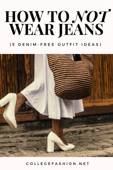 How to not wear jeans - cute outfits without jeans and styling tips Cute Outfits Without Jeans, Casual Outfits Without Jeans, Alternatives To Jeans, Winter Outfits Without Jeans, No Jean Outfits, No Jeans Outfit Ideas Casual, What To Wear Instead Of Jeans, Fall Outfits No Jeans, Outfit Without Jeans