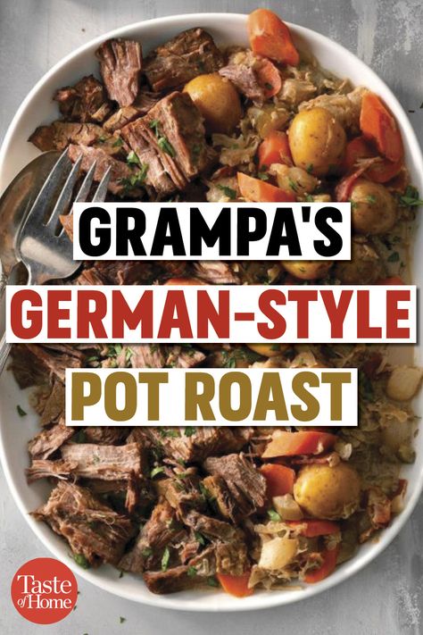 German Style Pot Roast, German Pot Roast Slow Cooker, Bavarian Pot Roast, German Food Recipes Dinners, Ineskohl Kitchen Recipes, German Crockpot Recipes, German Meals Traditional, German Pot Roast Recipe, Grilled Chicken Recipes Healthy