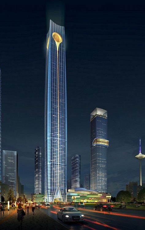 Shenyang Global Financial Centre Complex - The Skyscraper Center Shanghai Tower, Sci Fi Architecture, Urban Habitat, Modern Skyscrapers, Shenyang, Skyscraper Architecture, Tower Design, Central Business District, High Rise Building