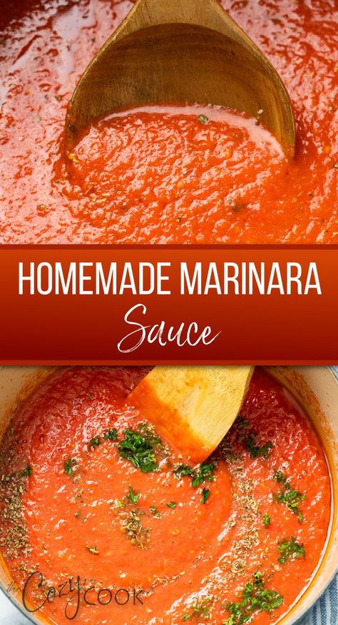 homemade marinara sauce in a large pot with a wooden spoon. Homemade Italian Spaghetti Sauce, Pasta With Meatballs, Best Sauce Recipe, Vegan Plate, Homemade Marinara Sauce, Best Pasta Dishes, Marinara Sauce Recipe, Comfort Soup Recipes, Homemade Sauce Recipes