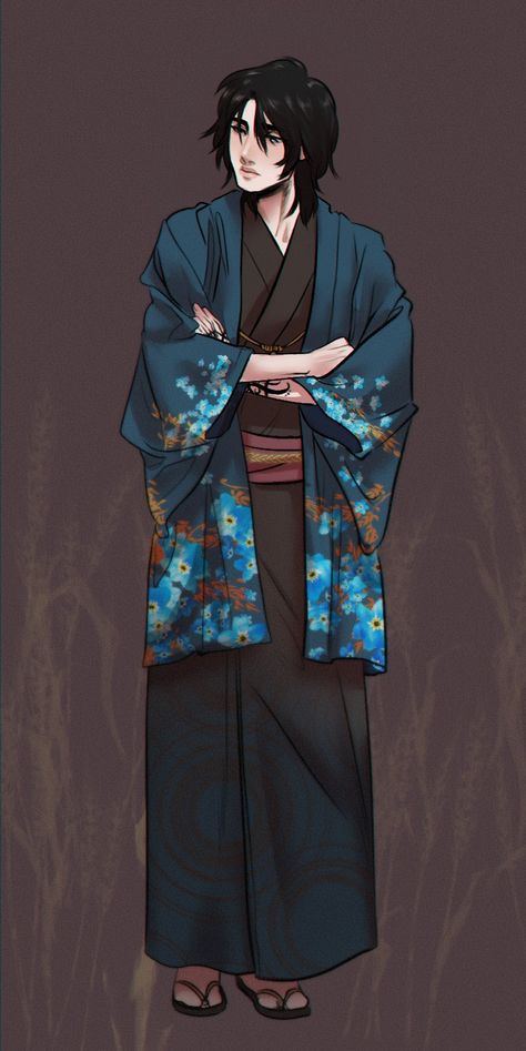 Male Kimono Drawing Reference, Short Kimono Drawing, Male Kimono Reference, Male Yukata Drawing, Kimono Outfit Male, Male Kimono Design, Male Kimono Fashion, Male Kimono Drawing, Kimono Side View