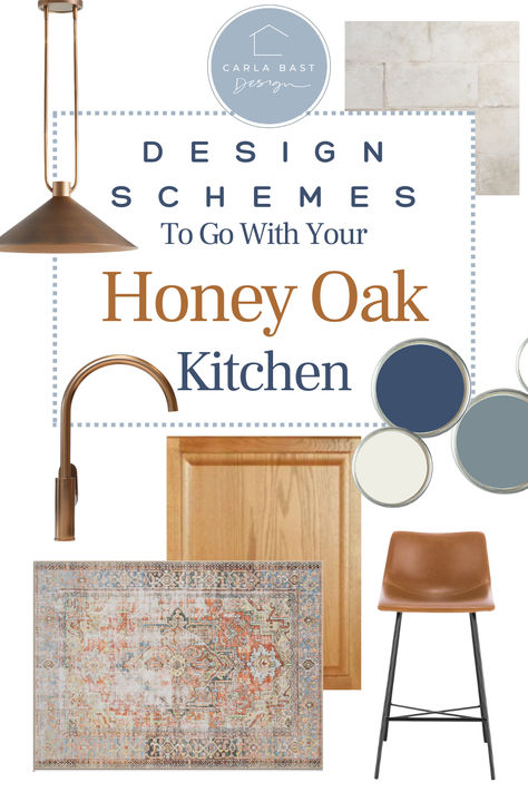 Update Your Honey Oak Kitchen Without a Major Reno! White Counters Oak Cabinets, Pine Cabinets Kitchen Wall Colors, Oak Kitchen Wall Color Ideas, Paint Color That Goes With Oak Cabinets, Unpainted Kitchen Cabinets, Honey Oak Kitchen Cabinets Wall Color Paint Benjamin Moore, Tan Brushed Oak Cabinets, Wood Kitchen Makeover, Decorating With Honey Oak Cabinets