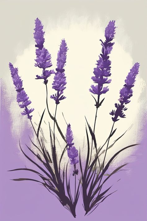 Lavender Painting, Purple Wall Decor, Lavender Paint, Wall Pics, Minimalist Artwork, Purple Walls, Mural Floral, Simple Background, Flower Prints Art