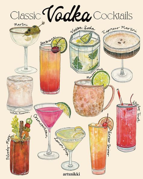 for all of my cocktail lovers! we painted the classics of gin, vodka, bourbon, and tequila cocktails🍹pick your favorite or hang all 4 together. now available online, cheers! Painted Cocktails, Cute Drinks Aesthetic, Cocktail Bar Aesthetic, Painting Cocktail, Drunk Baby, Classic Vodka Cocktails, Cocktail Aesthetic, Spring Drink, Cocktail Gin