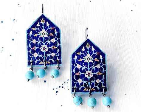 Historic Tile, Persian Jewelry, Persian Architecture, Islamic Jewelry, Art Jewelry Design, Her And Him, Persian Art, Reno Nv, Painted Jewelry