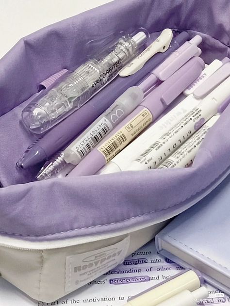 Purple Stationary, Korean School Supplies, Light Purple Aesthetic, Purple Notes, Purple Pen, Pretty School Supplies, Stationery Obsession, Cute Stationary School Supplies, Cute School Stationary