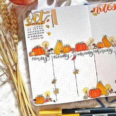 October Bujo Ideas, Bujo October, Bullet Notes, Autumn Bullet Journal, October Bujo, White Board Drawings, Bullet Bullet, Planner Themes, Bulletin Journal Ideas