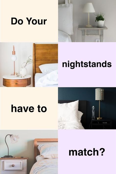 Not Matching Nightstands, Night Stands For Small Bedrooms, Nightstand For Dark Wood Bed, Nightstands For Dark Wood Bed, Bedroom Mismatched Nightstands, Dark Wood Bed With Light Nightstands, Night Table Ideas Bedroom, Dark Bed With Light Nightstands, Mismatch Nightstands Ideas