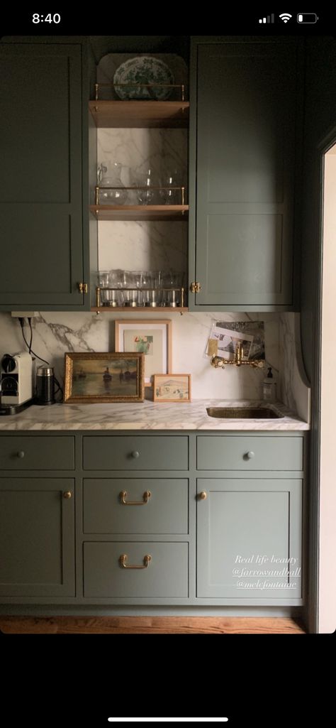 bar inspo Colorful Butlers Pantry, Vintage Wet Bar Ideas, Mcm Galley Kitchen, Butlers Pantry Nook, Butlers Nook, Green Butlers Pantry, The Misfit House, Misfit House, Bar Nook