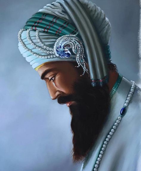 ...Guru Gobind Singh has been to turn sparrows into hawks and transform the consciousness of ordinary men and women to the level of the saints. This painting dwells on the source of all inspiration the Jyot (divine light) of Guru Nanak dev Ji which manifested itself through all ten masters and now resides forever in Siri Guru Granth Sahib Ji our Eternal Guru. I see Guru Gobind Singh Ji with the creator's voice flowing through him a connection to the eternal source which is inseparable from his d Wahe Guru, Baba Deep Singh Ji, Guru Gobind Singh Ji, Guru Granth Sahib Quotes, Guru Nanak Ji, Satnam Waheguru, Guru Nanak Wallpaper, Shri Guru Granth Sahib, Sri Guru Granth Sahib