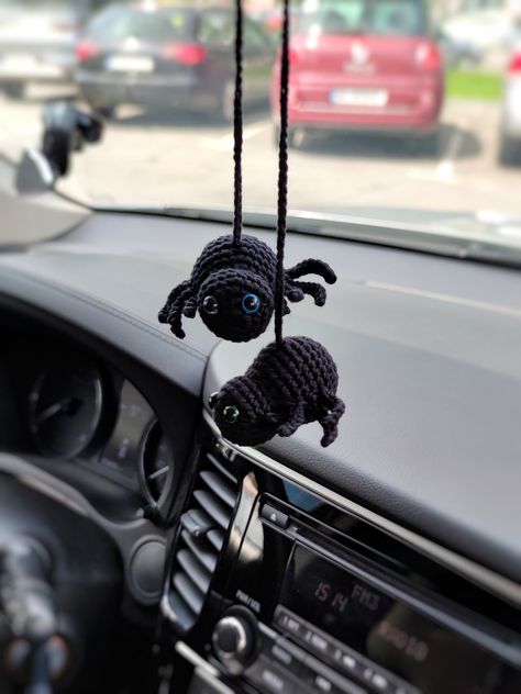 Halloween car accessory | Goth car accessories | Tiny crochet spider car hanging | Fall car decor, autumn car accessory, halloween car decor, weird gift car decor for mens 2 tiny crochet spider car decoratons. Hanging length - 36-40 cm All Haloween car accessories - https://www.etsy.com/shop/VIKIIstore?ref=seller-platform-mcnav&section_id=43587615 Each item in the store will be carefully packed in a box to maintain the purity and safety of transportation. Thanks for visiting our shop! Spider Car, Goth Car, Car Mirror Hanging Accessories, Car Mirror Hanging, Car Interior Diy, Astro Van, New Car Accessories, Car Deco, Cool Car Accessories