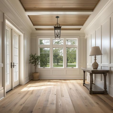 White Oak Shiplap, Oak Shiplap, White Oak Ceiling, Tray Ceiling Ideas, Oak Ceiling, Wood Plank Ceiling, Shiplap Ceiling, White Beams, Plank Ceiling