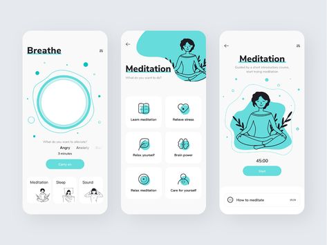 Meditation App by Summer for Top Pick Studio on Dribbble Minimal Ui Design, App Design Ideas, Channel Name Ideas, Ux Design Mobile, Mindfulness App, Ui Design Mobile, Ui Ux 디자인, App Design Layout, Ux App Design