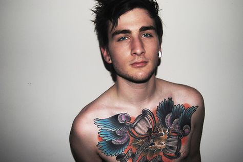 Guys with Gauges | boy, chest piece, cute, gauges, green eyes, guy - inspiring picture on ... Guys With Gauges, Tattoos