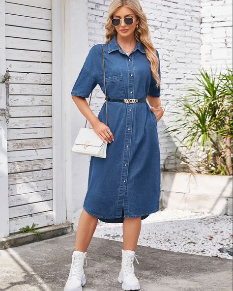 https://passionatelypurefashion.com/products/button-down-half-sleeve-denim-dress #modesty #modestfashion #modestfashionista #purity #passionatelypurefashion #dressoftheday #christianwoman #christian