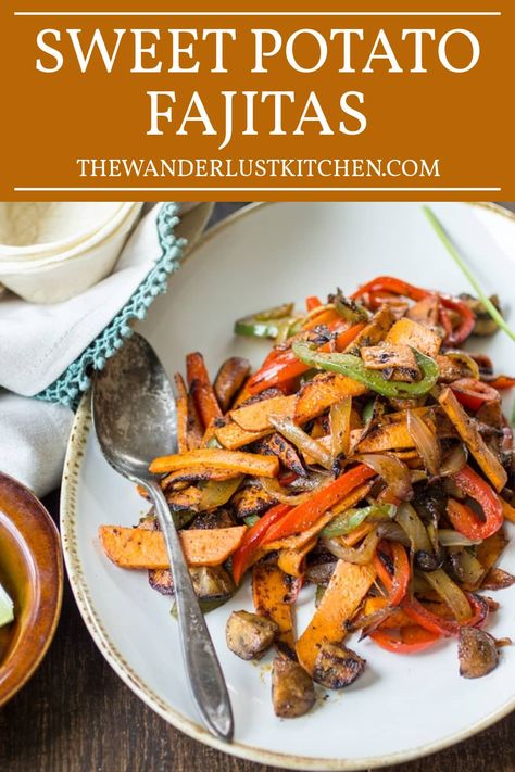 Spice up your mealtime with Vegan Sweet Potato Fajitas! A perfect blend of tender sweet potatoes and savory mushrooms creates a meat-free twist on a classic favorite. Sweet Potato Fajitas, Fajita Potatoes, Fajita Sweet Potato, Mushroom Sweet Potato, Vegan Fajitas, Asian Steak Bites, Creamy Pasta Bake, Monday Recipes, Fajitas Recipe